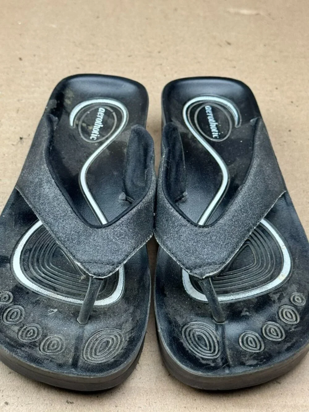 Aerothotic Women's Black Wedge Thong Sandals Size 36 US 5.5 - 6 Need clean